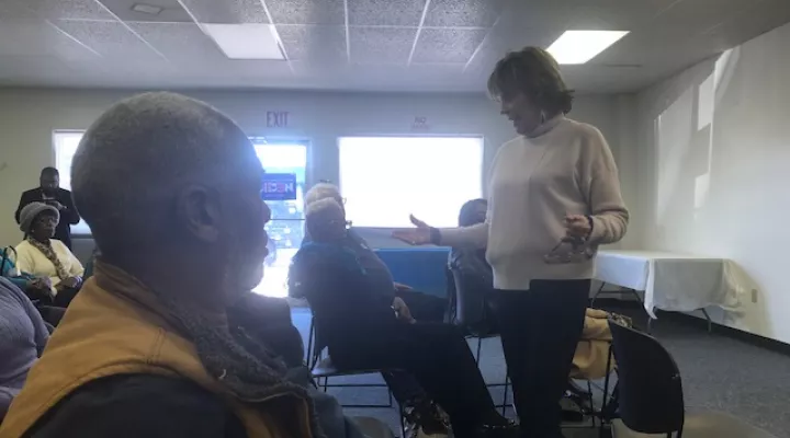 Bishopville resident Willie McDonald listens as Valerie Biden Owens talks about her brother Democratic presidential candidate Joe Biden. McDonald said he's voting for Biden because he best represents him.