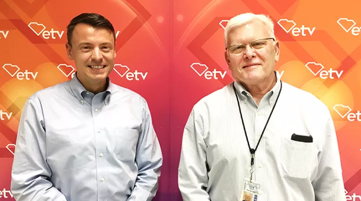 Gavin Jackson (l) and Russ McKinney in the SCETV/South Carolina Public Radio studios on Thursday, May 23, 2019.