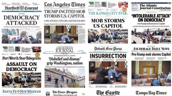 Newspaper front pages from around the country the day after a mob stormed the US Capitol.