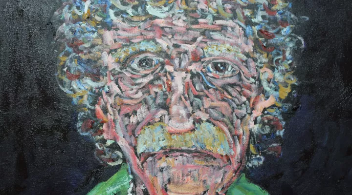  Portrait of author Kurt Vonnegut painted by Lance Miccio as part of a collection based on the 1969 novel Slaughterhouse-Five.jpg