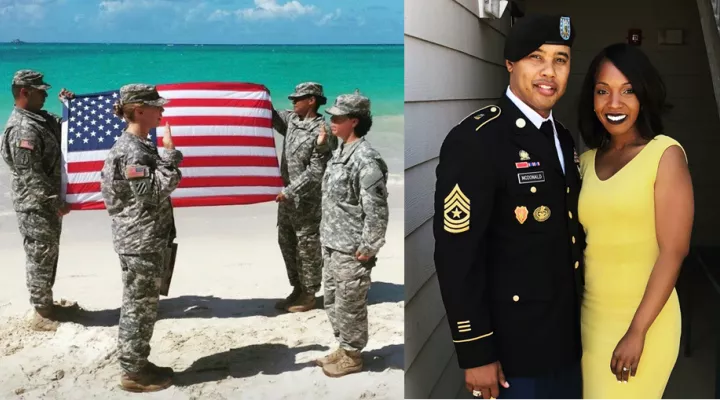  Left: SGM Ferguson at Hawaii Reenlistment (far right); Right: Zannia Carty-McDonald (right).