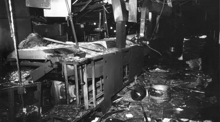  A view of the cooker around which the1991 Imperial Foods chicken processing plant fire was centered. Taken from a report by the United States Fire Administration.