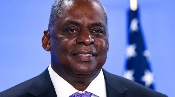 United State Secretary of Defense Lloyd Austin poses for photographers as he arrives at NATO headquarters in Brussels, Wednesday, April 14, 2021. (Kenzo Tribouillard, Pool via AP)