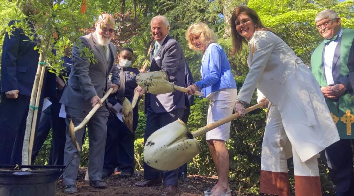 From left, South Carolina Floodwater Commission Chairman Tom Mullikin, Gov. Henry McMaster, First Lady Peggy McMaster and Lt. Gov. Pamela Evette plant loblolly pine seeds on the grounds of the Governor's Mansion in Columbia, S.C., Thursday, April 22, 2021. Officials gathered to commemorate the planting of more than three million tree seeds across the state on Earth Day this year. (AP Photo/Michelle Liu)