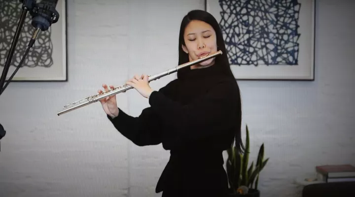  Flutist Viola Chan talks about life during the pandemic from her home in New York in a videotaped interview with Spoleto Festival USA