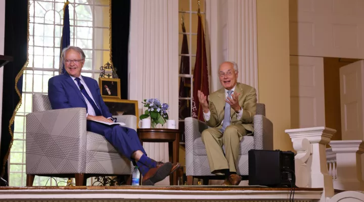 Charleston Mayor John Tecklenburg and Spoleto Festival USA General Director Nigel Redden talk about Reddens longtime role with the festival at the College of Charleston’s Randolph Hall.   (June 2, 2021)