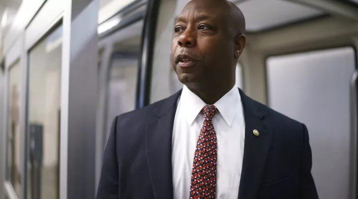 FILE - In this May 27, 2021, file photo Sen. Tim Scott, R-S.C., arrives as senators go to the chamber for votes ahead of the approaching Memorial Day recess, at the Capitol in Washington. Congressional bargainers are likely to blow past their latest deadline without completing a bipartisan deal for overhauling police practices, three people familiar with the talks said Thursday, June 24, 13 months after George Floyd’s killing and with the shadow of next year’s elections lengthening over Congress’ work. Des…