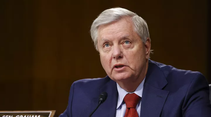 Sen. Lindsey Graham, R-S.C., speaks during a Senate Appropriations Committee hearing, Thursday, June 17, 2021, on Capitol Hill in Washington. (Evelyn Hockstein/Pool via AP)