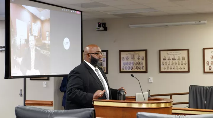 South Carolina Department of Juvenile Justice Director Freddie Pough testifies in front of state lawmakers in Columbia, S.C., on Thursday, May 20, 2021. Lawmakers are scrutinizing the department after a scathing government audit last month found a failure to maintain adequate security staffing, an uptick in violence and many other deep-rooted problems. (AP Photo/Michelle Liu)