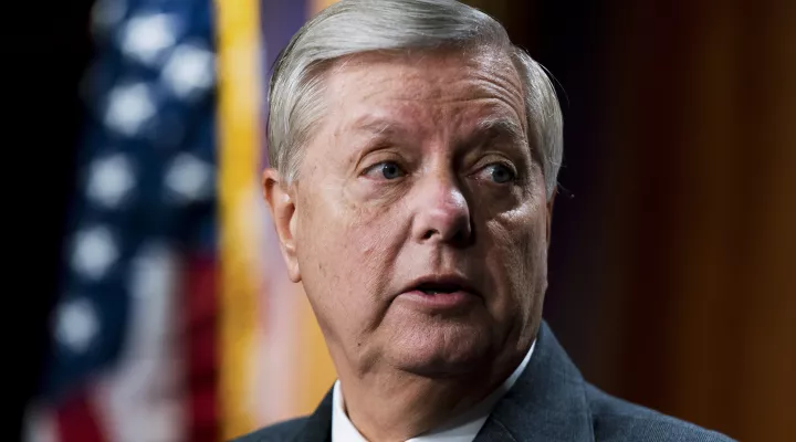 Sen. Lindsey Graham, R-S.C., speaks about the United States-Mexico border during a news conference at the Capitol in Washington, Friday, July 30, 2021. (AP Photo/Manuel Balce Ceneta)