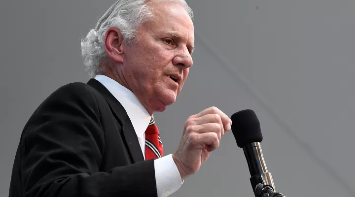 South Carolina Gov. Henry McMaster speaks during the rollout of Nephron Pharmaceuticals Corp.'s new company, Nephron Nitrile, which CEO Lou Kennedy says will manufacture medical gloves as part of an effort to shore up the U.S. medical supply chain, Thursday, July 15, 2021, in West Columbia, S.C. (AP Photo/Meg Kinnard)