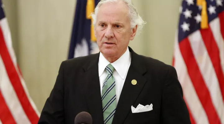 South Carolina Gov. Henry McMaster talks about the current state of the COVID-19 pandemic at a news conference on Monday, Aug. 9, 2021, in Columbia, S.C. McMaster continued to urge people to get the COVID-19 vaccine, but also repeated that whether students wear masks in class should be solely up to parents in a state where less than half the residents are fully vaccinated. (AP Photo/Jeffrey Collins)