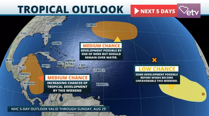  Forecasters are monitoring three areas for possible tropical development