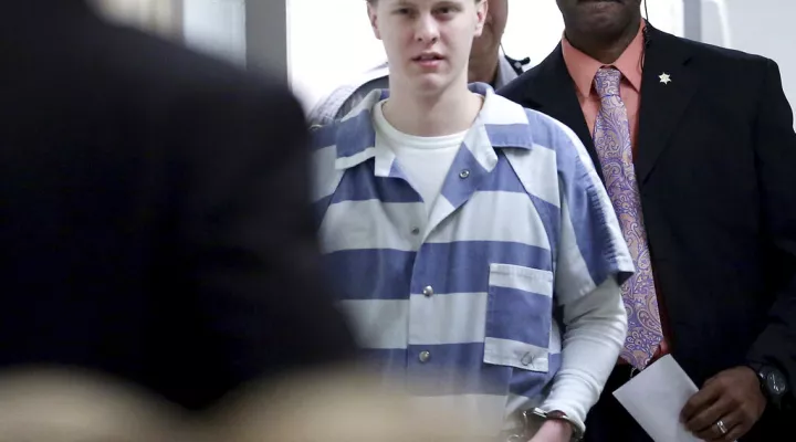 FILE - In this April 10, 2017, file photo, Dylann Roof enters the courtroom at the Charleston County Judicial Center in Charleston, S.C. On Tuesday, May 25, 2021, Roof, on federal death row for the racist slayings of nine members of a Black South Carolina congregation, is making his appellate argument that his conviction and death sentence should be overturned. (Grace Beahm/The Post And Courier via AP, Pool, File)