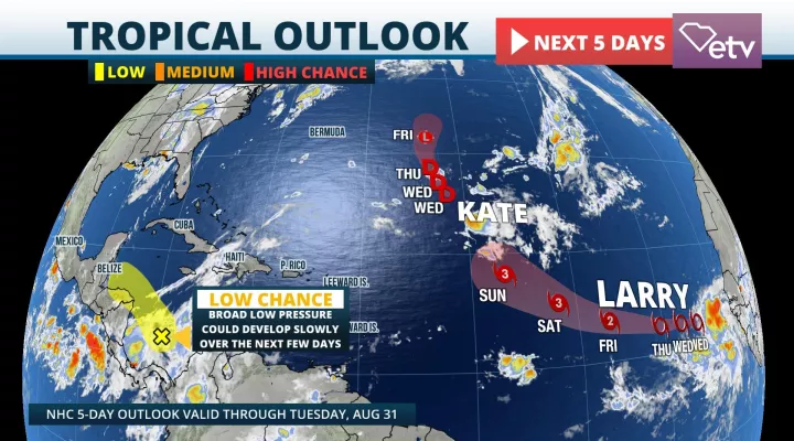  Larry is forecast to become a major hurricane this weekend; low chance of development in the western Caribbean