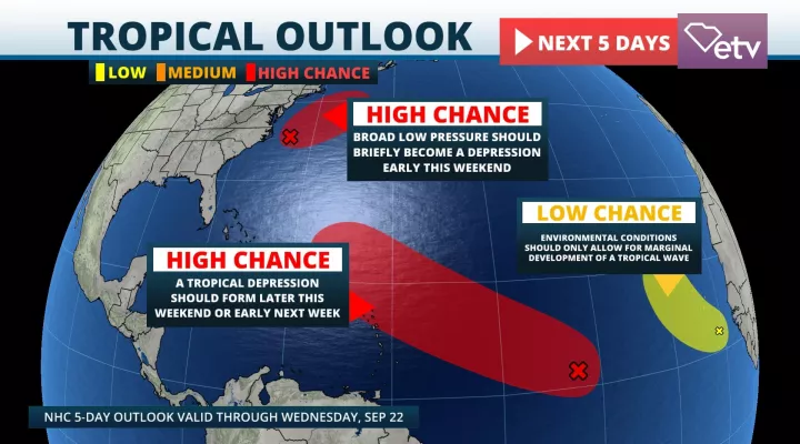  Brief depression or named storm is likely east of the Carolinas; another is still likely over the open tropical Atlantic.