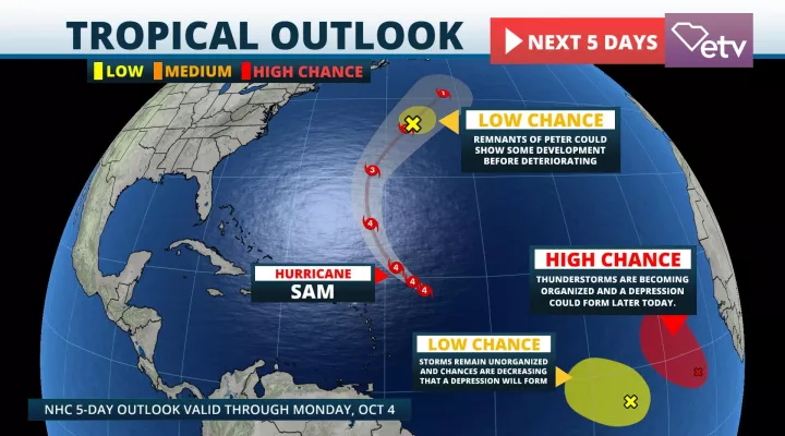  Sam is set to turn northward. A new depression is expected to form soon near the coast of Africa