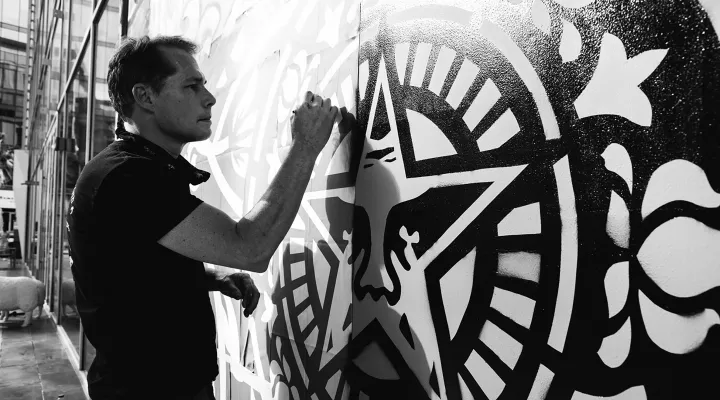  Don't let the black-and-white fool you, Shepard Fairey's work likes to embrace lots of colors (and yes, that's a metaphor).
