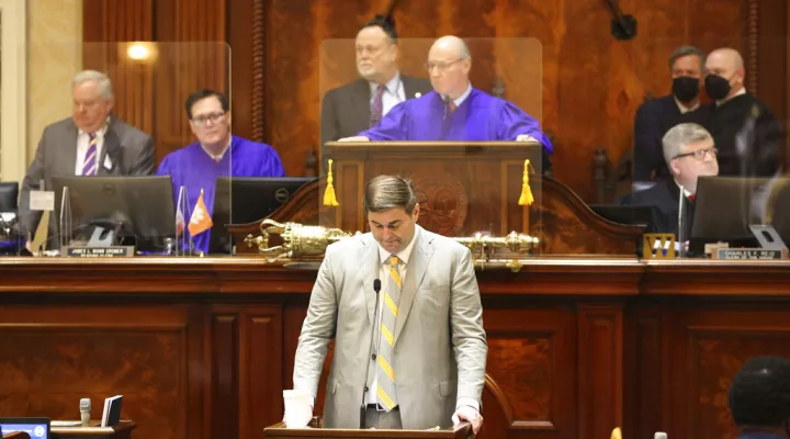 South Carolina Judicial Merit Selection Commission Chairman Rep. Murrell Smith reads out the nominees for state judgeships on Wednesday, Feb. 2, 2022, in Columbia, S.C. (AP Photo/Jeffrey Collins).