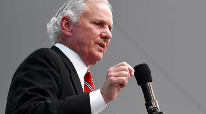 FILE - South Carolina Gov. Henry McMaster speaks during the rollout of Nephron Pharmaceuticals Corp.'s new company, Nephron Nitrile, which CEO Lou Kennedy says will manufacture medical gloves as part of an effort to shore up the U.S. medical supply chain, Thursday, July 15, 2021, in West Columbia, S.C. (AP Photo/Meg Kinnard)