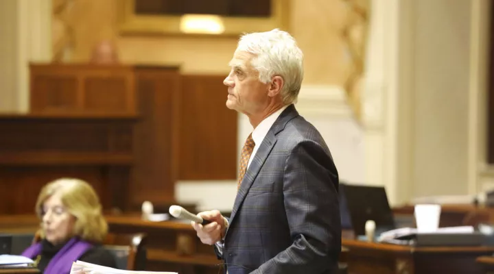 FILE PHOTO - State Sen. Chip Campsen, R-Isle of Palms, discusses his support of a resolution calling for a convention to propose a balanced budget and term limit amendments to the U.S. Constitution on Wednesday, March 9, 2022, in Columbia, S.C. (AP Photo/Jeffrey Collins)