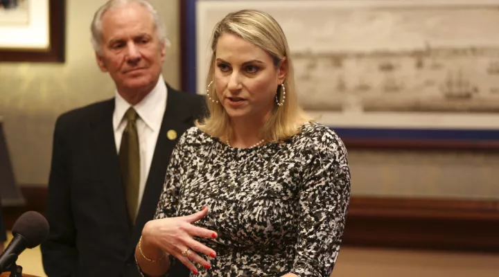 Eden Hendrick speaks after Gov. Henry McMaster nominates her to be the next director at the South Carolina Department of Juvenile Justice on Tuesday, Feb. 22, 2022 in Columbia, S.C. (AP Photo/Jeffrey Collins)