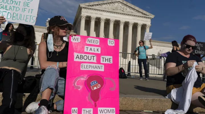 FILE - Demonstrators protest outside of the U.S. Supreme Court on May 4, 2022, in Washington. Rape, incest and the health of the fetus or mother were once accepted reasons to obtain an abortion in even the most conservative Republican-led states. But now at least 14 states have near-total abortion bans in the works without some of those exceptions. (AP Photo/Alex Brandon, File)
