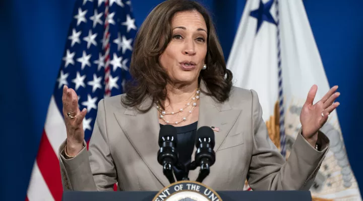 FILE - Vice President Kamala Harris speaks at the Department of Education in Washington on Thursday, June 2, 2022. Democratic party officials announced Monday, June 6, 2022, that Harris would be the keynote speaker at a fundraising dinner for Democrats that plays a key role in the presidential nominating process that is planned for Friday, June 10, 2022, in Columbia, S.C. (AP Photo/Jacquelyn Martin, File)