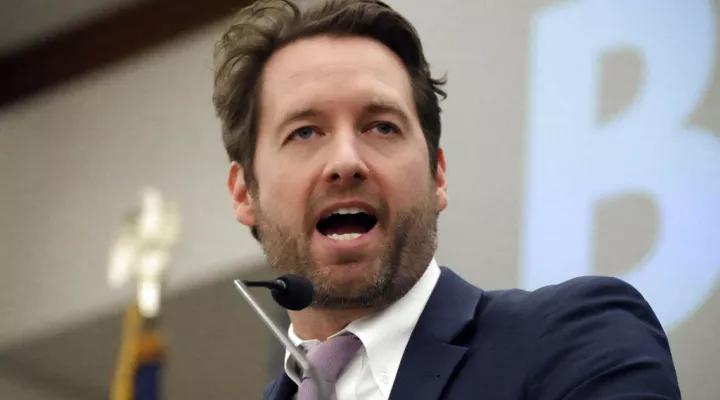 FILE -Former U.S. Rep. Joe Cunningham, who is seeking the Democratic gubernatorial nomination, speaks at the South Carolina Democratic Party Black Caucus' "Sunday Dinner" on Sunday, March 27, 2022, in Columbia, S.C. At least some of the five South Carolina Democrats seeking their party's gubernatorial nomination are expected to debate, just more than a week before the state's primary elections. (AP Photo/Meg Kinnard, File)