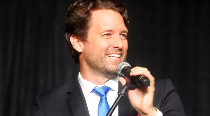 Former U.S. Rep. Joe Cunningham addresses delegates at South Carolina's Democratic Party convention on Saturday, June 11, 2022, in Columbia, S.C. Cunningham is among five Democrats seeking the party's gubernatorial nomination in the June 14 primary. (AP Photo/Meg Kinnard)