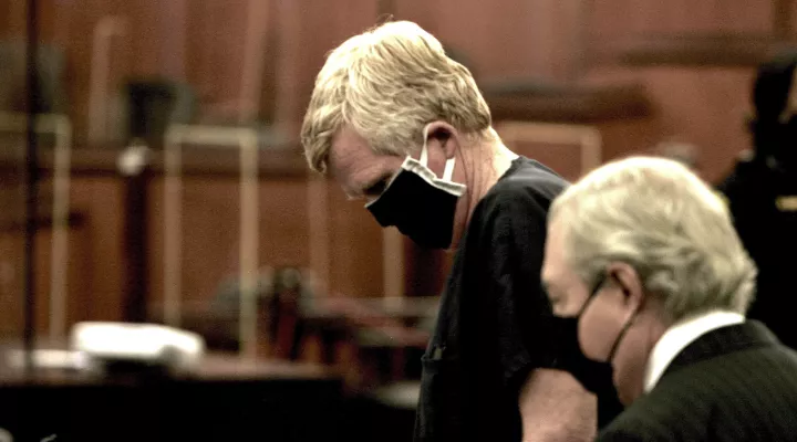 Alex Murdaugh awaits the beginning of his bond hearing in Columbia, S.C., on Oct. 19, 2021. Murdaugh pleaded not guilty on Wednesday to murdering his wife and son.