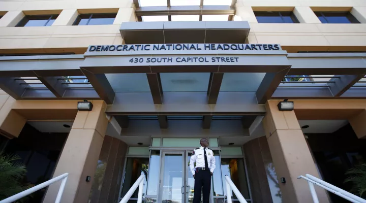 FILE - The Democratic National Committee headquarters in Washington is seen, June 14, 2016. On Saturday, July 30, 2022, the Democratic Party delayed a decision on potentially reordering its primary calendar for the 2024 presidential election until after November's midterm elections. (AP Photo/Alex Brandon, File)