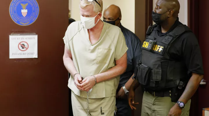 FILE - Lawyer Alex Murdaugh walks into his bond hearing on Sept. 16, 2021, in Varnville, S.C. The South Carolina Supreme Court announced, Thursday, June 16, 2022, that they want to revoke the law license of Murdaugh, saying there is overwhelming evidence he stole millions of dollars from his clients even though more than 70 criminal charges against the prominent lawyer have not been resolved. (AP Photo/Mic Smith, File)