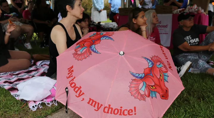  Abortion rights advocates gather outside the Statehouse in Columbia to watch a live stream of public testimony being given inside before the Senate Medical Affairs Committee. August 17, 2022