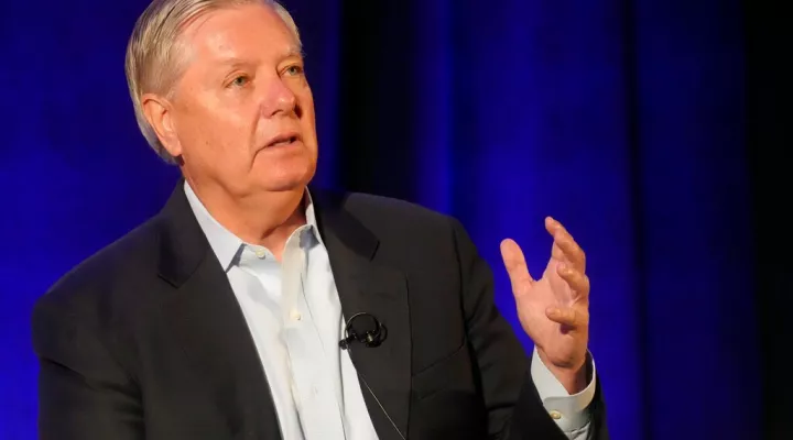 United States Sen. Lindsey Graham, R-S.C., addresses business leaders during a congressional conversation sponsored by the South Carolina Chamber of Commerce, Thursday, Aug. 18, 2022, in Columbia, S.C. (AP Photo/Meg Kinnard)