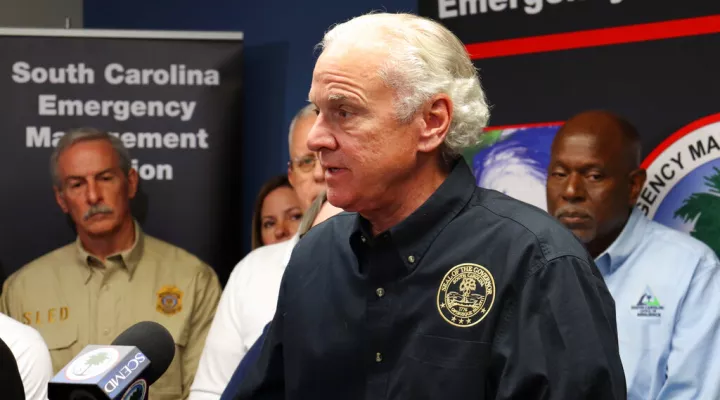 South Carolina Gov. Henry McMaster, along with other state officials, provides an update on Hurricane Ian at the South Carolina Emergency Operations Center in West Columbia, S.C., on Friday, Sept. 30, 2022. (AP Photo/James Pollard)