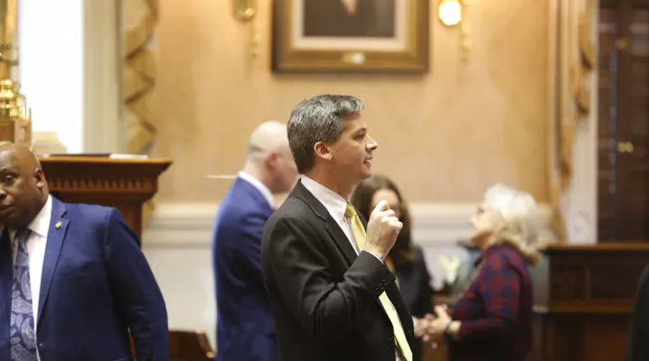 Republican South Carolina Senate Majority Leader Shane Massey counts how many senators are present before a special session on abortion on Tuesday, Oct. 18, 2022, in Columbia, S.C. (AP Photo/Jeffrey Collins)