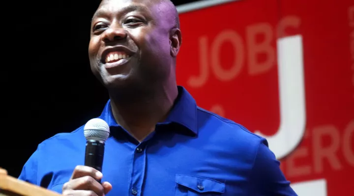 FILE - U.S. Sen. Tim Scott, R-S.C., speaks at a fundraiser in Anderson, S.C., Aug. 22, 2022. Scott faces Democrat Krystle Matthews and an independent opponent in his bid for reelection on Nov. 8, 2022. (AP Photo/Meg Kinnard, File)
