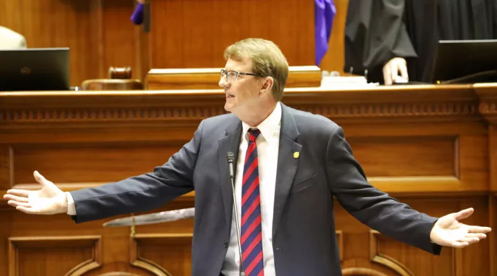 Republican South Carolina Sen. Richard Cash argues for a ban on almost all abortions during a special session on Wednesday, Nov. 9, 2022, in Columbia, S.C. (AP Photo/Jeffrey Collins)