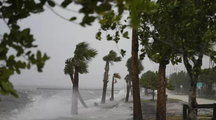 Waves crash on the shoreline along the Jensen Beach Causeway, as conditions deteriorate with the approach of Hurricane Nicole, Wednesday, Nov. 9, 2022, in Jensen Beach, Fla. (AP Photo/Rebecca Blackwell)