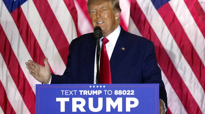 FILE - Former President Donald Trump announces a third run for president as he speaks at Mar-a-Lago in Palm Beach, Fla., Nov. 15, 2022. Trump is planning to hold the first public campaign event of his 2024 White House bid in the early-voting state of South Carolina. (AP Photo/Rebecca Blackwell, File)