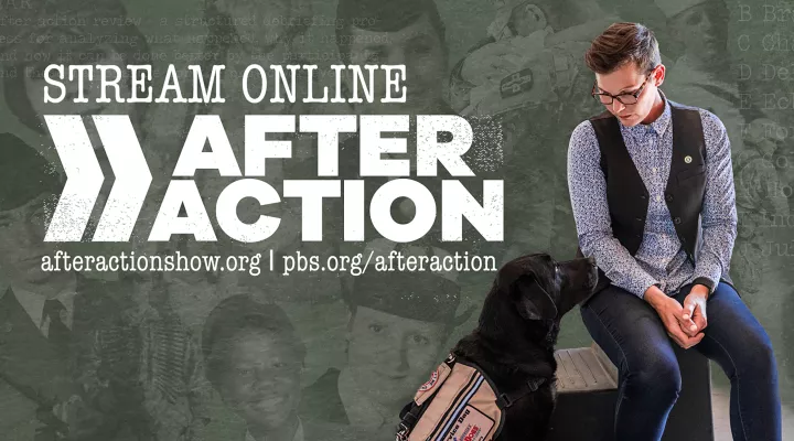  Stacy Pearsall and her service dog, Charlie, want to bridge the gaps often grow between returning veterans and their families. Her series, 'After Action,' produced by SCETV, is airing on PBS stations around the country.