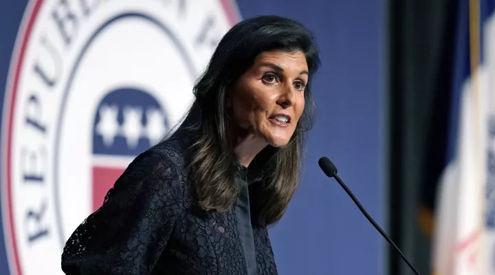 FILE - Former U.N. Ambassador and former South Carolina Gov. Nikki Haley speaks during the Iowa Republican Party's Lincoln Dinner, on June 24, 2021, in West Des Moines, Iowa. Haley is moving closer to making her presidential campaign official. On Wednesday, Feb 1, 2023, supporters of the former South Carolina governor will get an email invitation to a Feb. 15 launch event in Charleston, at which she plans to announce her campaign, according to a person familiar with the plans but not authorized to speak pu…