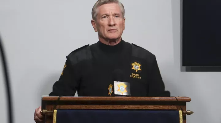 Richland County Sheriff Leon Lott shares updates on a local jail detainee's death in Columbia, S.C., on Friday, Feb. 3, 2023. Five murder charges stemming from a detainee’s recent death have added to mounting concerns over the conditions at a jail in South Carolina’s capital city. (AP Photo/James Pollard)