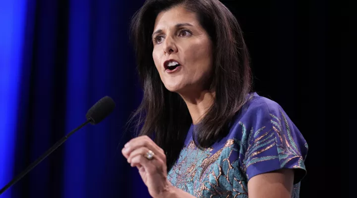 FILE - Former U.N. Ambassador Nikki Haley speaks at an annual leadership meeting of the Republican Jewish Coalition, Nov. 19, 2022, in Las Vegas. Haley may be the first to take on former President Donald Trump, but a half-dozen or more high-profile Republicans are expected to join the GOP's 2024 presidential nomination contest over the coming months. (AP Photo/John Locher, File)