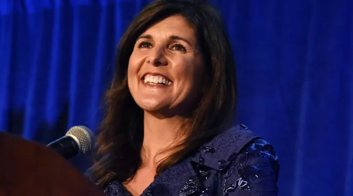 FILE - Former U.N. Ambassador Nikki Haley speaks at a fundraiser hosted by The Citadel Republican Society after receiving the Nathan Hale Patriot Award, on Dec. 2, 2021, in Charleston, S.C. (AP Photo/Meg Kinnard, File)