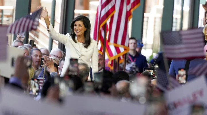 Nikki Haley, former South Carolina governor and United Nations ambassador, takes the stage as she launches her 2024 presidential campaign on Feb. 15, 2023, in Charleston, S.C. (AP Photo/Meg Kinnard)