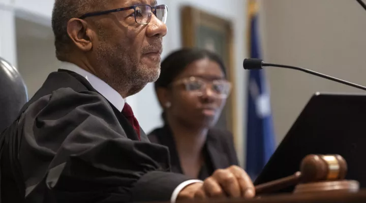 Judge Clifton Newman places his gavel down after sentencing Alex Murdaugh to life in prison at the Colleton County Courthouse in Walterboro, S.C., on Friday, March 3, 2023 after he was found guilty on all four counts. (Andrew J. Whitaker/The Post And Courier via AP, Pool)