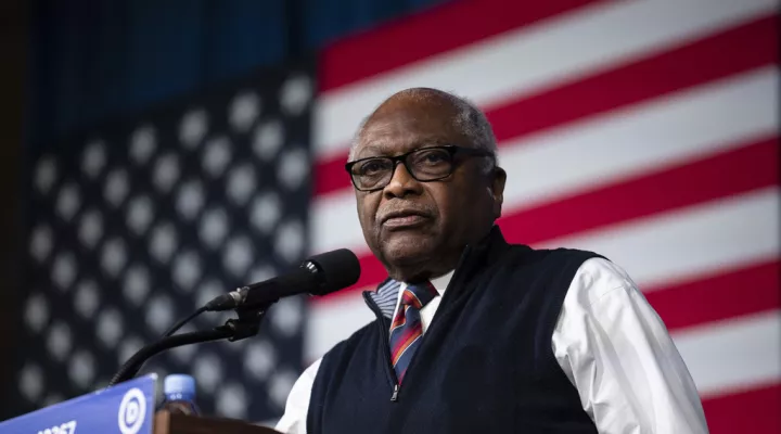FILE - Rep. Jim Clyburn, D-S.C., speaks during the Democratic National Committee Winter Meeting, Feb. 4, 2023, in Philadelphia. Clyburn is backing a former staffer in her effort to lead South Carolina's Democrats, as the state prepares to host in 2024 the party's opening presidential primary. (AP Photo/Matt Rourke, File)
