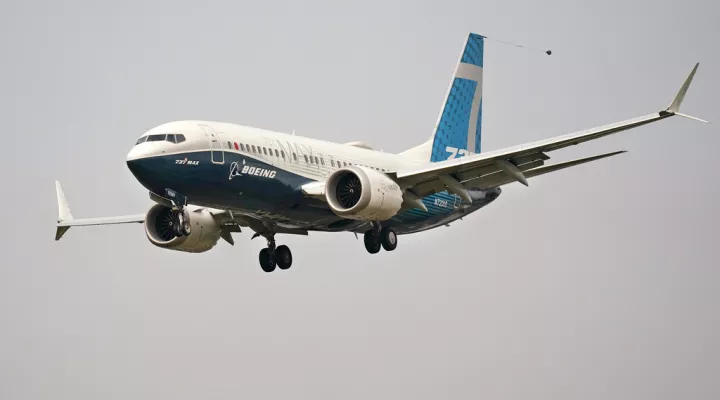 FILE - In this Wednesday, Sept. 30, 2020, file photo, a Boeing 737 Max jet, piloted by Federal Aviation Administration Chief Steve Dickson, prepares to land at Boeing Field following a test flight in Seattle. Boeing said Thursday, April 13, 2023 that production and delivery of a “significant number” of its 737 Max planes could be delayed because of questions about a supplier’s work on the fuselages.  (AP Photo/Elaine Thompson, File)